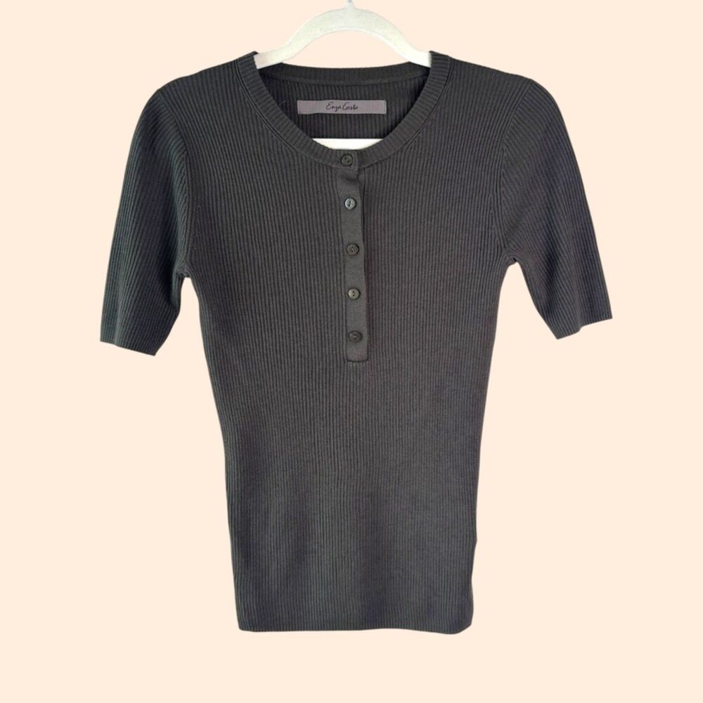 Enza Costa Silk Ribbed Half Sleeve Henley